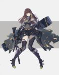  1girl assault_rifle bangs breasts brown_eyes brown_hair elbow_gloves full_body girls_frontline gloves gun holding holding_weapon long_hair looking_at_viewer m4a1_(girls_frontline) multicolored_hair remodel_(girls_frontline) ribbed_shirt rifle shirt sidelocks sleeveless sleeveless_shirt smile solo streaked_hair thigh-highs weapon zwc1271750321 