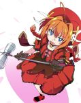  1girl blue_eyes braid dress gloves graf_eisen hammer ixy long_hair looking_at_viewer lyrical_nanoha magical_girl mahou_shoujo_lyrical_nanoha mahou_shoujo_lyrical_nanoha_a&#039;s orange_hair redhead solo twin_braids vita 