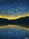  artist_name commentary forest highres lake making_of mclelun nature night night_sky no_humans original reflection sky star_(sky) star_trail starry_sky sunrise water_surface 