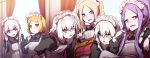  6+girls :d :o abigail_williams_(fate/grand_order) alternate_costume alternate_hairstyle apron arm_support bangs black_dress blonde_hair blue_eyes blurry blurry_background braid brown_eyes candy couch curtains day depth_of_field dress enmaided eyebrows_visible_through_hair facial_scar fate/extra fate/grand_order fate_(series) food forehead green_eyes hair_between_eyes hands_on_hips highres holding holding_lollipop indoors jack_the_ripper_(fate/apocrypha) jeanne_d&#039;arc_(fate)_(all) jeanne_d&#039;arc_alter_santa_lily leaning_forward lollipop long_sleeves maid maid_apron maid_headdress mouth_hold multiple_girls nervous nursery_rhyme_(fate/extra) open_mouth parted_bangs parted_lips paul_bunyan_(fate/grand_order) pointing puffy_long_sleeves puffy_sleeves purple_hair scar scar_across_eye scar_on_cheek silver_hair sitting sketch smile sunlight twin_braids twintails violet_eyes wada_kazu white_apron window wu_zetian_(fate/grand_order) 
