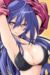  1girl bikini blue_hair blush breasts cleavage iris_heart iwasi-r large_breasts long_hair looking_at_viewer neptune_(series) power_symbol red_eyes smile solo swimsuit symbol-shaped_pupils very_long_hair 