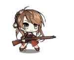  &gt;_&lt; 1girl ahoge animated animated_gif brown_hair chibi child failure full_body girls_frontline green_eyes gun lee-enfield lee-enfield_(girls_frontline) lowres official_art rifle simple_background sniper_rifle weapon 