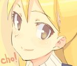  ! 1girl blonde_hair brown_eyes capcom close-up face haruno_shuu looking_at_viewer looking_to_the_side rockman ryuusei_no_rockman shirogane_luna simple_background solo 