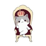  :3 artist_name ayu_(mog) black_eyes blush cat cat_focus closed_mouth crown legs_crossed looking_at_viewer original signature simple_background sitting solo throne whiskers white_background 