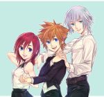  1girl 2boys disney kairi_(kingdom_hearts) kingdom_hearts kingdom_hearts_ii multiple_boys short_hair sora_(kingdom_hearts) square_enix tagme 