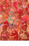  1boy 6+girls abs armlet brown_hair circlet crossdressinging crowd dark_skin detached_sleeves earrings fleebites gerudo gerudo_link hair_bun highres hoop_earrings jewelry link multiple_girls muscle navel polearm ponytail redhead stomach the_legend_of_zelda the_legend_of_zelda:_breath_of_the_wild thick_eyebrows toned trap trident twintails urbosa veil weapon 