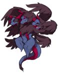 fangs flying fukurou_(owl222) full_body gen_5_pokemon glowing glowing_eyes highres hydreigon no_humans open_mouth pink_eyes pokemon pokemon_(creature) sharp_teeth simple_background teeth white_background wings