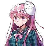  1girl blank_stare blue_shirt breasts checkered_shirt expressionless gem_oblivion hair_between_eyes hata_no_kokoro long_hair looking_at_viewer medium_breasts pink_eyes pink_hair shirt simple_background solo touhou upper_body white_background 