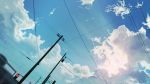  absurdres banishment blue_sky clouds cloudy_sky commentary_request day highres no_humans original outdoors power_lines scenery signature sky telephone_pole 