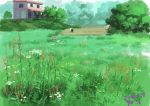  ambiguous_gender commentary_request dated day field flower grass highres hirota_(masasiv3) house original outdoors scenery tree 