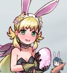  1girl alfonse_(fire_emblem) animal_ears blonde_hair blue_hair blush braid breasts bunny_girl bunny_tail bunnysuit fake_animal_ears fire_emblem fire_emblem_heroes gloves green_eyes long_hair looking_at_viewer multicolored_hair open_mouth rabbit_ears reiesu_(reis) sharena short_hair simple_background smile solo tail 