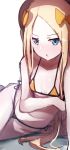  1girl abigail_williams_(fate/grand_order) bare_arms bare_shoulders bikini black_hat blonde_hair blue_eyes blush bow breasts chestnut_mouth collarbone fate/grand_order fate_(series) forehead hair_bow hat highres long_hair looking_at_viewer orange_bikini orange_bow parted_lips side-tie_bikini sketch small_breasts solo swimsuit very_long_hair wada_kazu white_background 