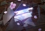  blurry broken_glass cherry_blossoms commentary_request depth_of_field flower glass mocha_(cotton) no_humans original petals reflection scenery signature spring_(season) window 