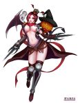  1girl artist_request assassin_cross breasts cleavage elbow_gloves gloves hat highres large_breasts navel ragnarok_online red_eyes redhead scarf short_hair thigh-highs weapon wings 