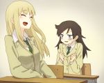  black_hair blazer blush closed_eyes jacket katou_asuka kuroki_tomoko laughing long_hair necktie sitting watashi_ga_motenai_no_wa_dou_kangaetemo_omaera_ga_warui! 