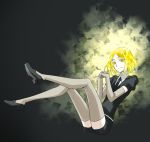  androgynous blonde_hair elbow_gloves gem_uniform_(houseki_no_kuni) gloves glowing houseki_no_kuni necktie short_hair smile solo sparkle thigh-highs umetofu yellow_diamond_(houseki_no_kuni) yellow_eyes 