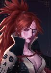  amputee baiken breasts cleavage facial_tattoo guilty_gear guilty_gear_xrd high_ponytail japanese_clothes kataginu katana kimono large_breasts luffie one-eyed open_clothes open_kimono open_shirt pink_eyes pink_hair ponytail samurai scar scar_across_eye sword tattoo upper_body weapon 