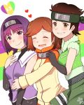  3girls bare_shoulders blush boruto:_naruto_next_generations braid breasts brown_hair closed_eyes green_eyes green_shorts izuno_wasabi kakei_sumire konohagakure_symbol long_hair looking_at_viewer medium_breasts mizuno_12 mole mole_under_eye multiple_girls naruto open_mouth purple_hair short_hair shorts small_breasts smile suzumeno_namida twin_braids twintails very_long_hair violet_eyes 