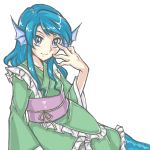  alternate_hair_length alternate_hairstyle blue_eyes blue_hair fins japanese_clothes long_hair mermaid monster_girl touhou wakasagihime yuusha-chan_(gassaku_no_hito) 