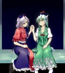  2girls blush commentary_request cover cover_page graphite_(medium) hand_holding kamishirasawa_keine multiple_girls smile touhou traditional_media yagokoro_eirin yrjxp065 yuri 