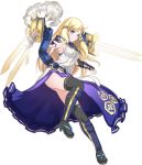  1girl armpits artist_request ass bare_shoulders blonde_hair blue_eyes detached_sleeves dual_wielding full_body hair_ornament holding holding_sword holding_weapon long_hair odani_(oshiro_project) official_art open_mouth oshiro_project oshiro_project_re outstretched_arm solo sword thigh-highs transparent_background weapon 