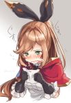  1girl black_gloves bow brown_hair clarisse_(granblue_fantasy) crying gloves granblue_fantasy green_eyes hair_bow letter ponytail upper_body uruha_(yw1109) wavy_mouth 