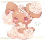 blush buneary commentary_request english_text flower full_body head_wreath hideko_(l33l3b) looking_at_viewer no_humans paws pokemon pokemon_(creature) red_eyes sitting solo