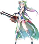  1girl breasts eyebrows_visible_through_hair full_body green_eyes green_hair gun hair_between_eyes hair_ornament holding holding_gun holding_weapon long_hair looking_at_viewer low_twintails nagashino_(oshiro_project) official_art oshiro_project oshiro_project_re platform_footwear sho_(runatic_moon) small_breasts transparent_background twintails weapon yellow_hairband 