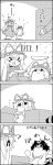  &gt;_&lt; 4koma :d ? arms_up bow box carrying comic commentary_request crossed_arms disguise dress futatsuiwa_mamizou glasses greyscale hair_bow hat hat_ribbon highres holding kneeling leaf leaf_on_head lifting long_hair mailman mob_cap monochrome open_mouth out_of_frame parcel pince-nez plate raccoon_tail ribbon short_sleeves smile tail tani_takeshi touhou translation_request yakumo_yukari yukkuri_shiteitte_ne 