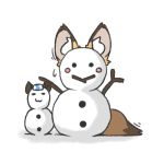  1girl :3 animal_ears blush_stickers capybara_(kemono_friends) ezo_red_fox_(kemono_friends) fox_ears fox_tail kemono_friends lowres simple_background snowman solo tail white_background 