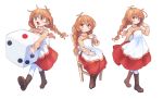  100_percent_orange_juice 1girl apron boots braid brown_eyes brown_hair dress flying_red_barrel long_hair long_sleeves marl_(red_barrel) open_mouth pantyhose smile 