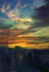  bridge clouds cloudy_sky commentary_request condensation_trail highres lamppost mks multicolored multicolored_sky no_humans original outdoors power_lines railing road scenery sky stairs sunset telephone_pole 