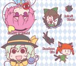  4girls :3 :d =d animal animal_ears bangs bird bird_wings black_eyes black_wings blunt_bangs bow braid brown_hair c: cape cat cat_ears cat_tail character_name chibi closed_eyes closed_mouth dress extra_ears full_body green_bow green_hair hair_between_eyes hair_bow hairband hand_up hands_up hat heart kaenbyou_rin kaenbyou_rin_(cat) long_hair long_sleeves looking_at_viewer multiple_girls multiple_tails nekomata noai_nioshi open_mouth outstretched_arms pink_hair pointy_ears puffy_short_sleeves puffy_sleeves red_eyes reiuji_utsuho reiuji_utsuho_(bird) shirt short_hair short_sleeves skirt slit_pupils smile starry_sky_print tail third_eye touhou twin_braids two_tails upper_body upside-down violet_eyes walking wings |_| 