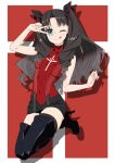  akitetsu black black_hair blue_eyes boots fate/extra fate/stay_night fate_(series) footwear full_body high_heel_boots high_heels long_hair ribbon skirt sweater thigh-highs tohsaka_rin tongue tongue_out two_side_up v 