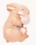  1boy afro animal animal_ears artist_name closed_eyes commentary_request from_side grey_background highres hug male_focus manino_(mofuritaionaka) original rabbit rabbit_ears signature simple_background sleeping u_u 