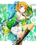  1girl aoi_(kiyokiyoaomushi) birthday blonde_hair boots breasts bun_cover butterfly chinese_clothes detached_sleeves double_bun floral_background floral_print happy_birthday highres insect koizumi_hanayo kung_fu love_live! love_live!_school_idol_project medium_breasts short_hair skirt sleeves_past_wrists solo thigh-highs violet_eyes 