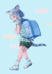  1girl animal_ears bag cat_ears cat_tail child fish grey_hair highres open_mouth satchel simple_background tail tunapon01 younger 