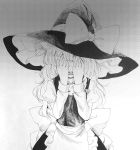  1girl :d blush bow braid commentary covering_eyes covering_face crying d: despair graphite_(medium) greyscale halftone hat hat_bow juliet_sleeves kirisame_marisa long_hair long_sleeves looking_at_viewer monochrome open_mouth puffy_short_sleeves puffy_sleeves sad sash short_sleeves side_braid single_braid sketch skirt skirt_set smile solo tears touhou traditional_media turtleneck very_long_hair vest wavy_hair witch_hat yururi_nano 