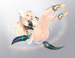  1girl absurdres arm_up armor armpits ass bangs blonde_hair breasts cait dress elbow_gloves eyebrows_visible_through_hair gloves highres mythra_(xenoblade) huge_filesize large_breasts legs legs_up long_hair looking_at_viewer open_mouth panties solo swept_bangs thigh_strap thighs tiara underwear white_dress white_gloves white_panties xenoblade_(series) xenoblade_2 yellow_eyes 
