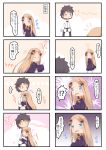  &gt;:) ... 0_0 1boy 1girl 4koma :&lt; @_@ abigail_williams_(fate/grand_order) absurdres bangs black_bow black_dress black_hair black_pants blue_eyes blush bow butterfly chaldea_uniform closed_mouth comic commentary_request crying crying_with_eyes_open dress fate/grand_order fate_(series) forehead fujimaru_ritsuka_(male) hair_bow heart highres hug insect jacket light_brown_hair long_hair long_sleeves multiple_4koma no_hat no_headwear one_eye_closed open_mouth orange_bow pants parted_bangs petting polka_dot polka_dot_bow sleeves_past_fingers sleeves_past_wrists smile spoken_ellipsis su_guryu tears translation_request v-shaped_eyebrows very_long_hair white_jacket 