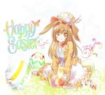  1girl animal_ears brown_eyes brown_hair bunny_girl bunny_tail easter easter_egg egg hat iesupa long_hair rabbit_ears rwby solo tail velvet_scarlatina 