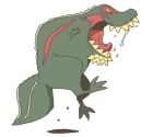  blank_eyes chibi claws deviljho dinosaur dragon drooling from_side full_body jumping monster_hunter no_humans onikobe_rin open_mouth sharp_teeth simple_background solo spikes teeth tongue white_background 