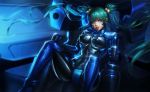  1girl absurdres aqua_hair bell black_bodysuit blue_eye blush bodysuit breasts cockpit cui_yifei erect_nipples eyelashes hair_bell hair_between_eyes hair_ornament highres impossible_bodysuit impossible_clothes lips long_hair looking_at_viewer medium_breasts muvluv muvluv_alternative muvluv_total_eclipse parted_lips pilot_suit rena_illusion shiny shiny_clothes shiny_hair shiny_skin smile solo spread_legs twintails two_side_up very_long_hair 