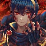  1boy blood blue_eyes blue_hair chrone dark_persona fire_emblem fire_emblem:_mystery_of_the_emblem looking_at_viewer marth red_eyes short_hair smile solo 