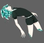  androgynous aqua_eyes aqua_hair breaking broken colored_eyelashes gem_uniform_(houseki_no_kuni) green_eyes green_hair grey_background houseki_no_kuni looking_at_viewer missing_limb necktie phosphophyllite short_hair solo 