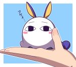  &lt;o&gt;_&lt;o&gt; animal_ears blanket blue_background blush_stickers facing_viewer fate/grand_order fate_(series) hands holding long_hair medjed minigirl nitocris_(fate/grand_order) nitocris_(swimsuit_assassin)_(fate) ogachin outline purple_hair rabbit_ears simple_background translation_request very_long_hair white_outline 