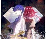  androgynous back-to-back bangs blue_eyes blue_hair blunt_bangs gem_uniform_(houseki_no_kuni) golden_arms heterochromia houseki_no_kuni looking_at_viewer necktie phosphophyllite phosphophyllite_(ll) redhead shinsha_(houseki_no_kuni) short_hair sparkle spoilers upper_body white_eyes 