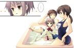  bikini breasts brown_eyes brown_hair feet highres kyon mori_sonou nagato_yuki one-piece_swimsuit ponytail school_swimsuit suzumiya_haruhi_no_yuuutsu swimsuit wallpaper 