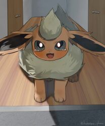  animal_focus blush flareon floor full_body highres hokaimo_pkmn indoors looking_at_viewer no_humans open_mouth pokemon pokemon_(creature) pokemon_focus smile tail tearing_up tears wooden_floor 