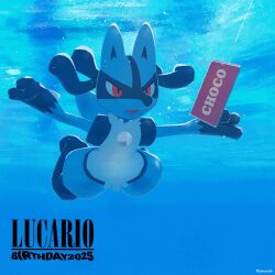  album_cover bait black_fur blue_fur cover fish_hook fishing_line fishing_lure full_body furry highres lucario nevermind nirvana_(band) omynoh parody pokemon pokemon:_lucario_and_the_mystery_of_mew pokemon_(anime) pokemon_(creature) pokemon_rse_(anime) record_jacket red_eyes spikes submerged swimming underwater 